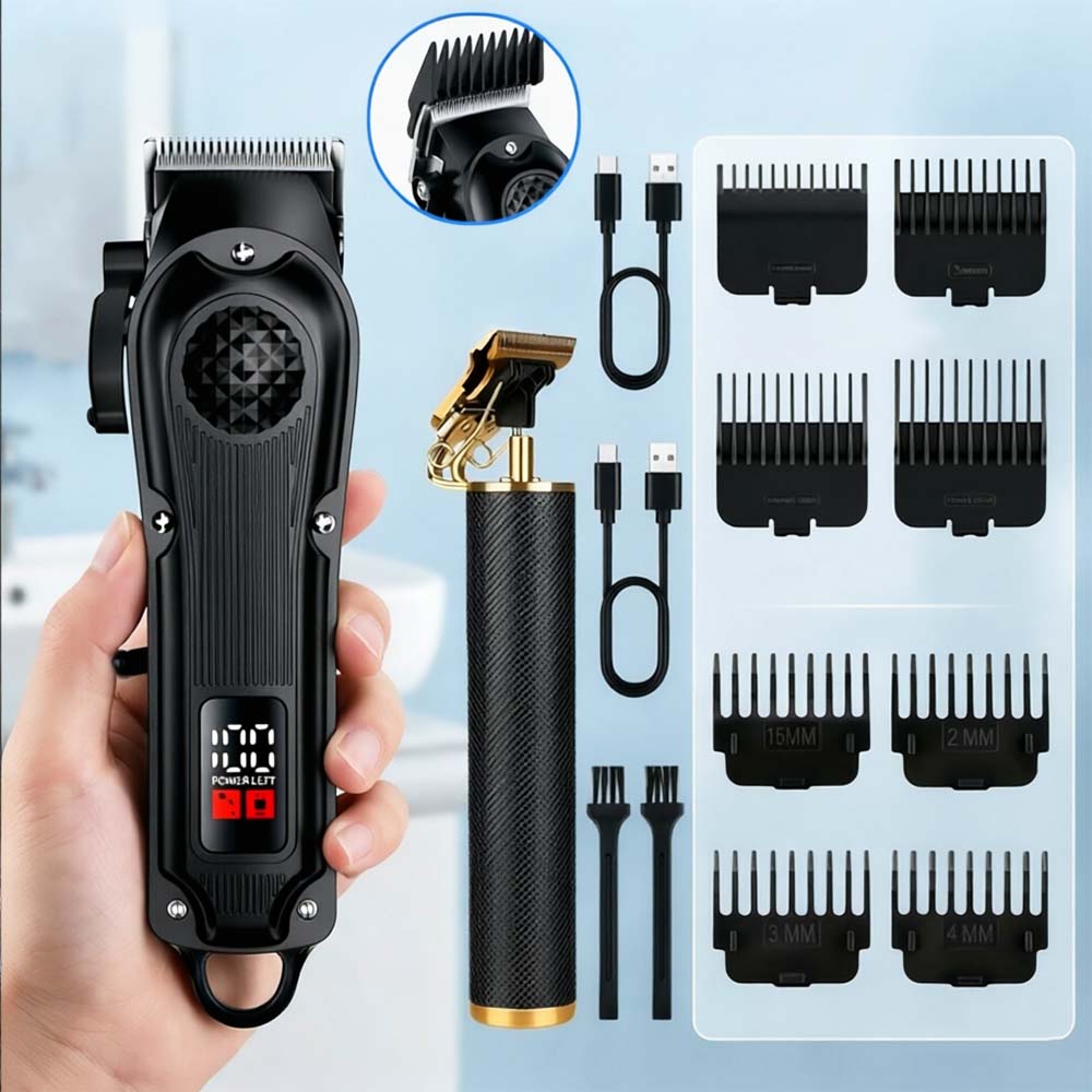 Men'S Grooming Gift Set - LEDディスプレイ付きプロ用バリカン、コードレス充電式トリマー＆T字型シェーバー（男性用）、脱毛ケアキット