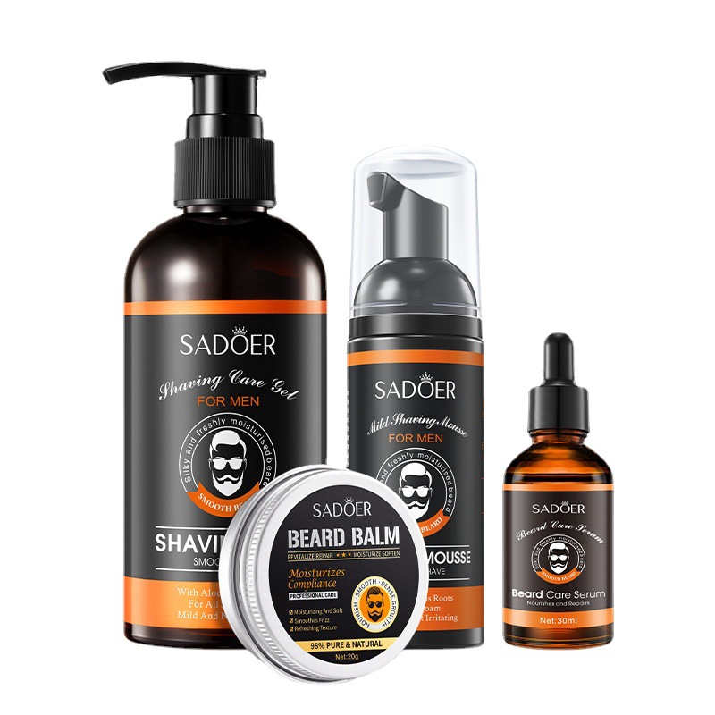 Beard Oil Growth - メンズひげ成長キット、ひげオイル、ひげバーム、シェービングムース、ひげ強化エッセンシャルオイル保湿ワックスひげケア