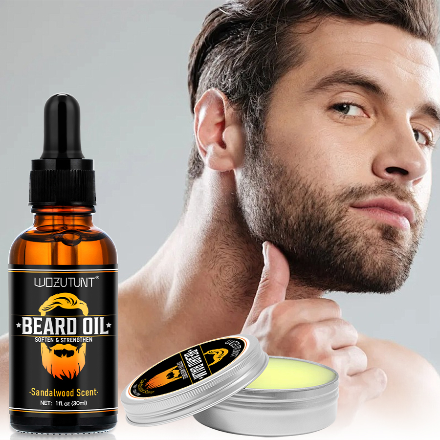 Men'S Grooming Product - 100% 天然白檀の香り 30 ミリリットルひげオイルと 30 グラムバーム柔らかく強化保湿男性ひげグルーミングケア製品