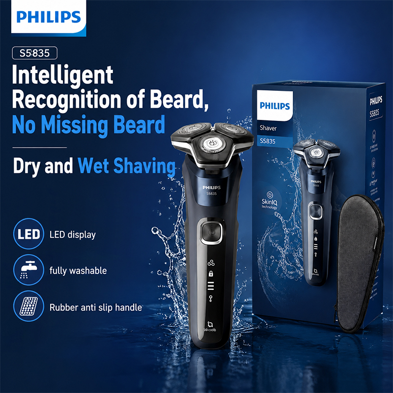 Mens Grooming Travel Kit - フィリップス S5835 電気シェーバー ロータリー式 ウェット＆ドライ 360度フレキシブルヘッド