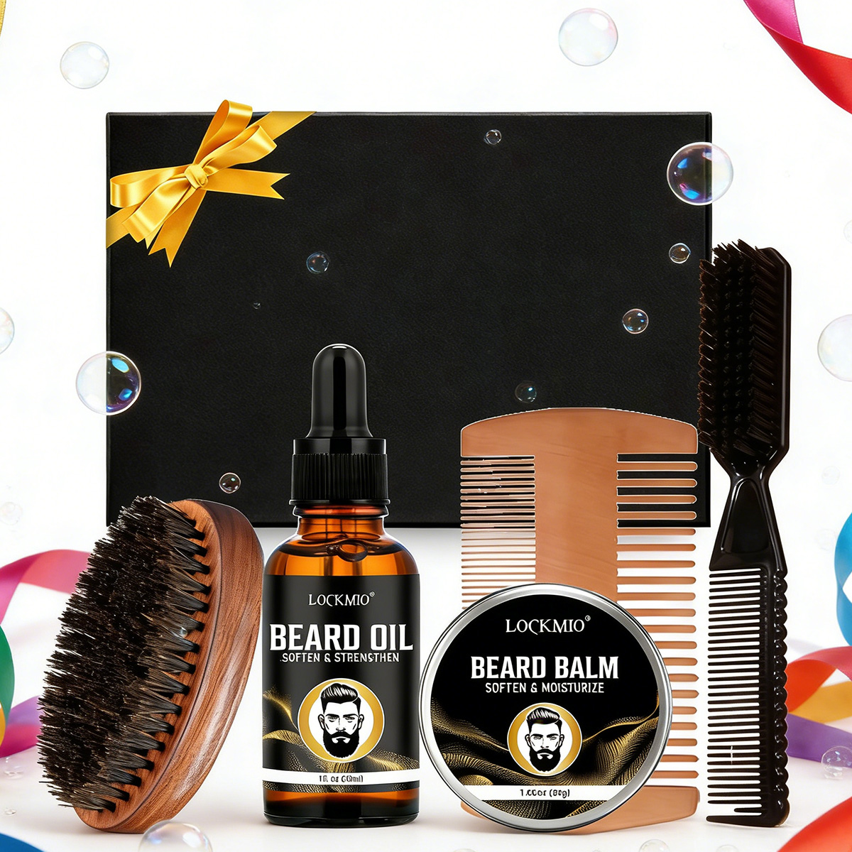 Beard Oil Growth - ロックミオ メンズ用ひげケアスタイリング製品 長時間保湿する口ひげオイル 柔らかく滑らかなひげバター アクセサリーセット