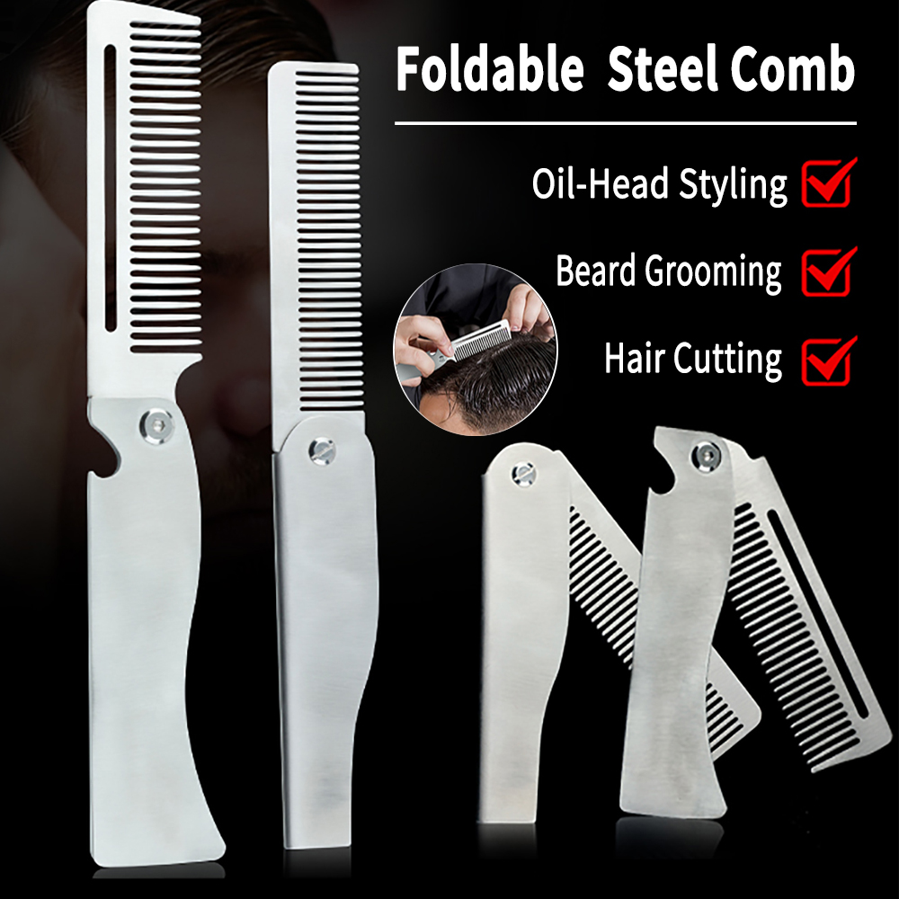 新型1/2個入り携帯用スチールコーム折りたたみ式ポケット髭コ - Men'S Grooming Oil のレビューと価格