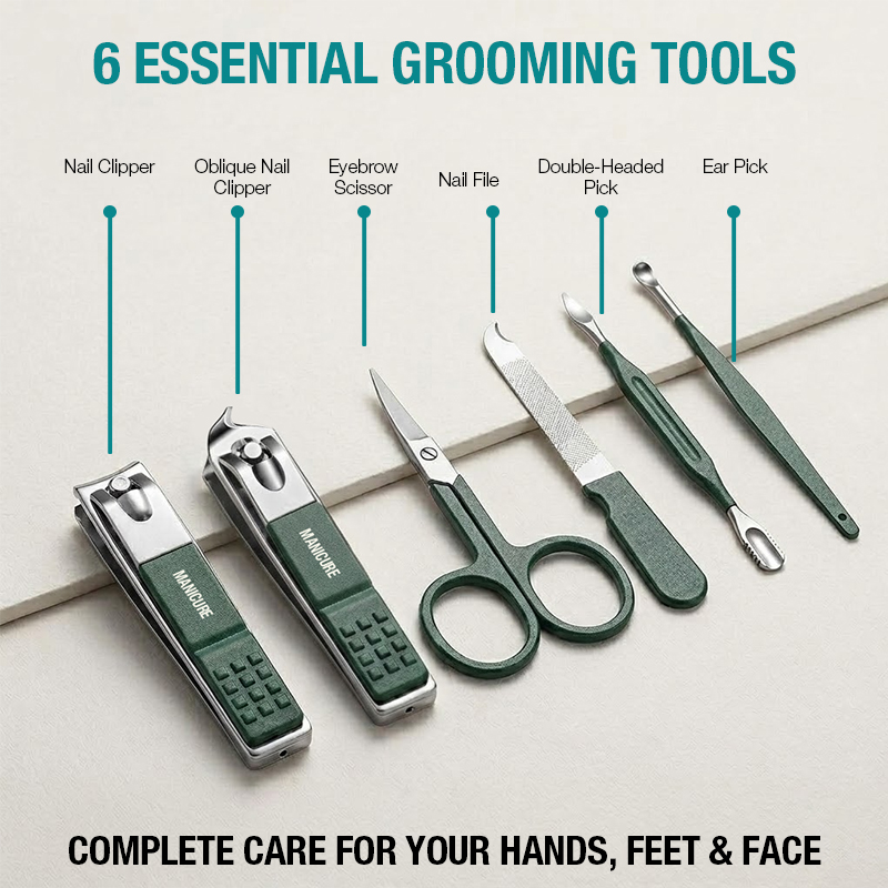 6-IN-1 ポータブル爪切りセット 旅行用マニキュアキット - Mens Grooming Travel Kit のレビューと価格