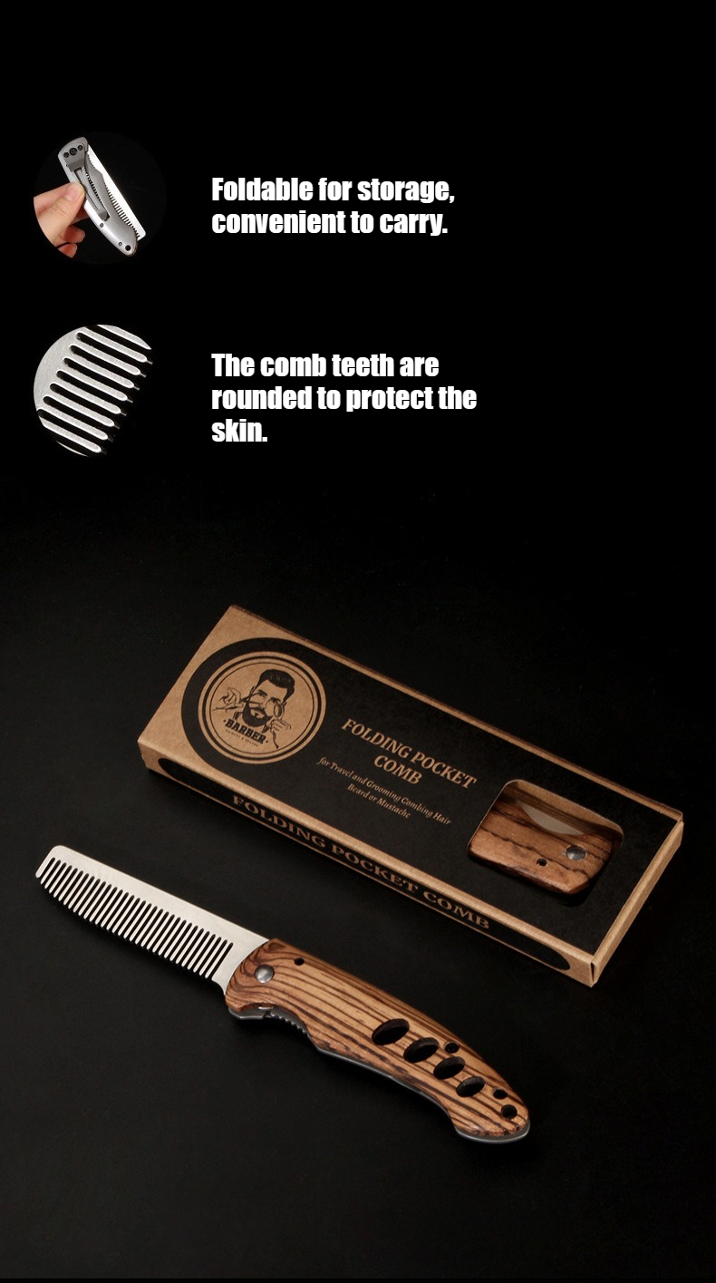 無垢材と金属製の折りたたみ式髭櫛（男性用）、携帯用ポマドール - Mens Grooming Travel Kit のレビューと価格